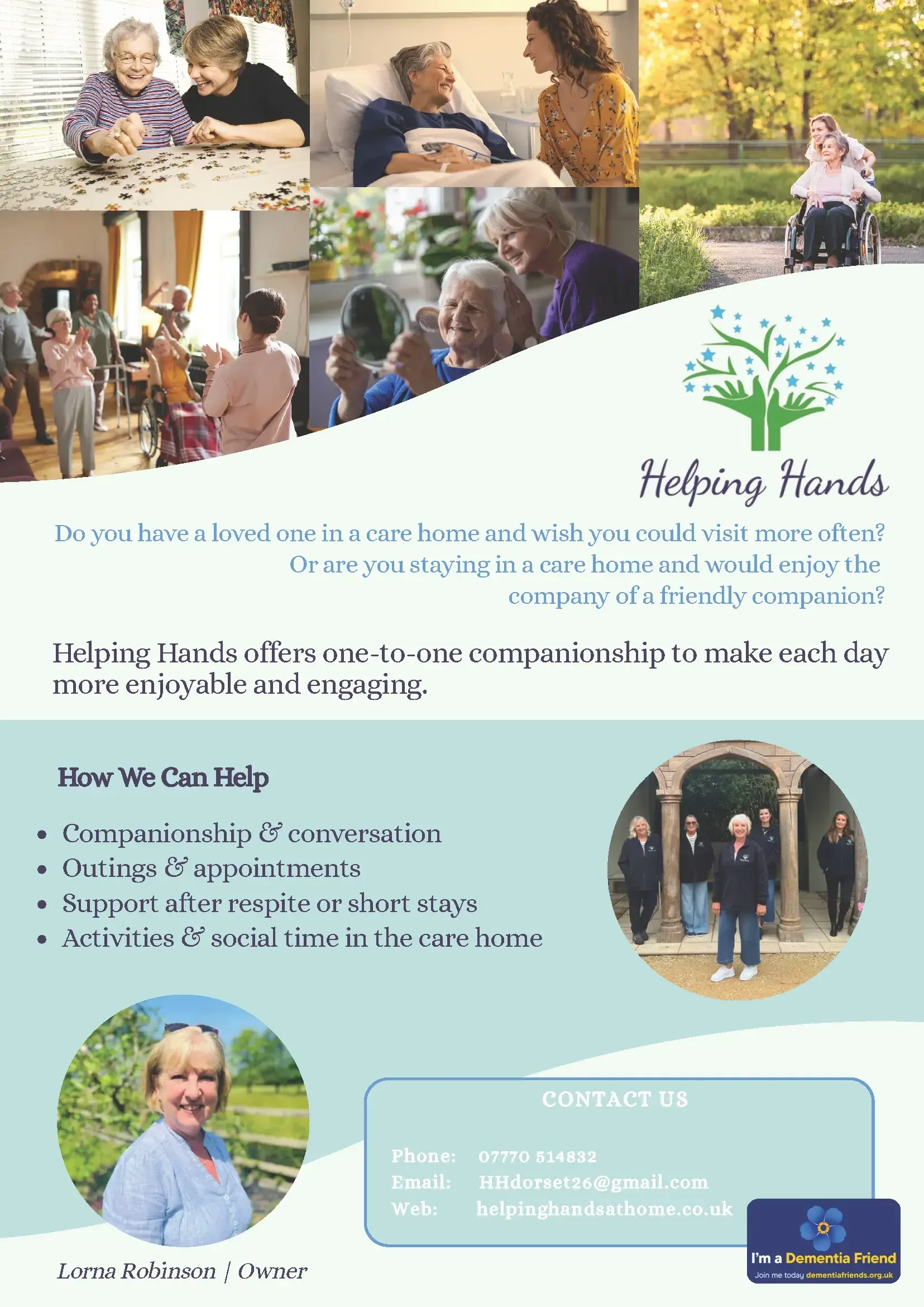 Helping Hands flyer: one-to-one companionship in care homes
